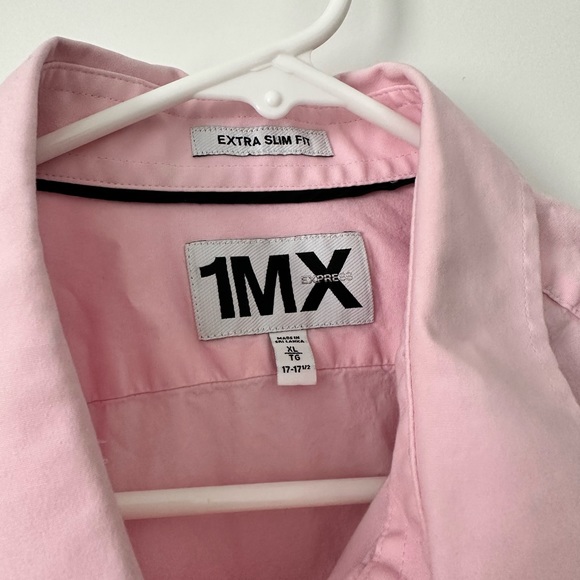 EXPRESS Men 1MX Light Pink Extra Slim Fit Stretch Front Button Shirt XL - Picture 2 of 8